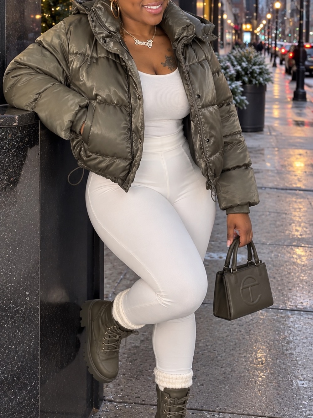 Forever 21 Shiny Gray Quilted Puffer Jacket with Hood